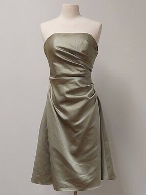 Alfred Angelo Celadon Green Bridesmaid/Prom Midi, Strapless, Satin Dress Size:10